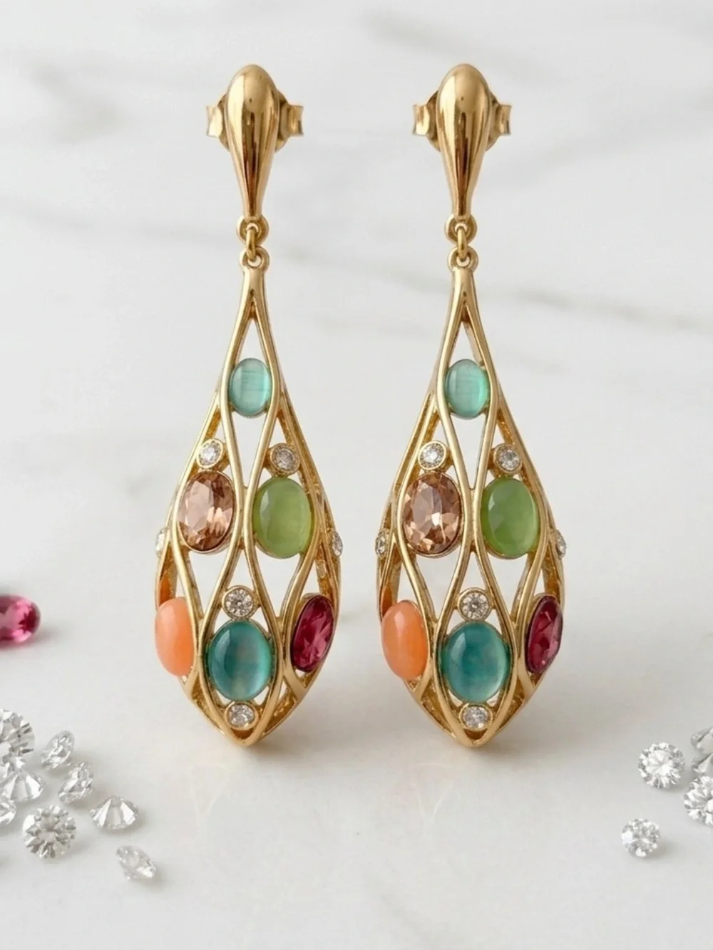 14K Gold Plated Australian Crystal Tear Drop Earrings Hypoallergenic Limited